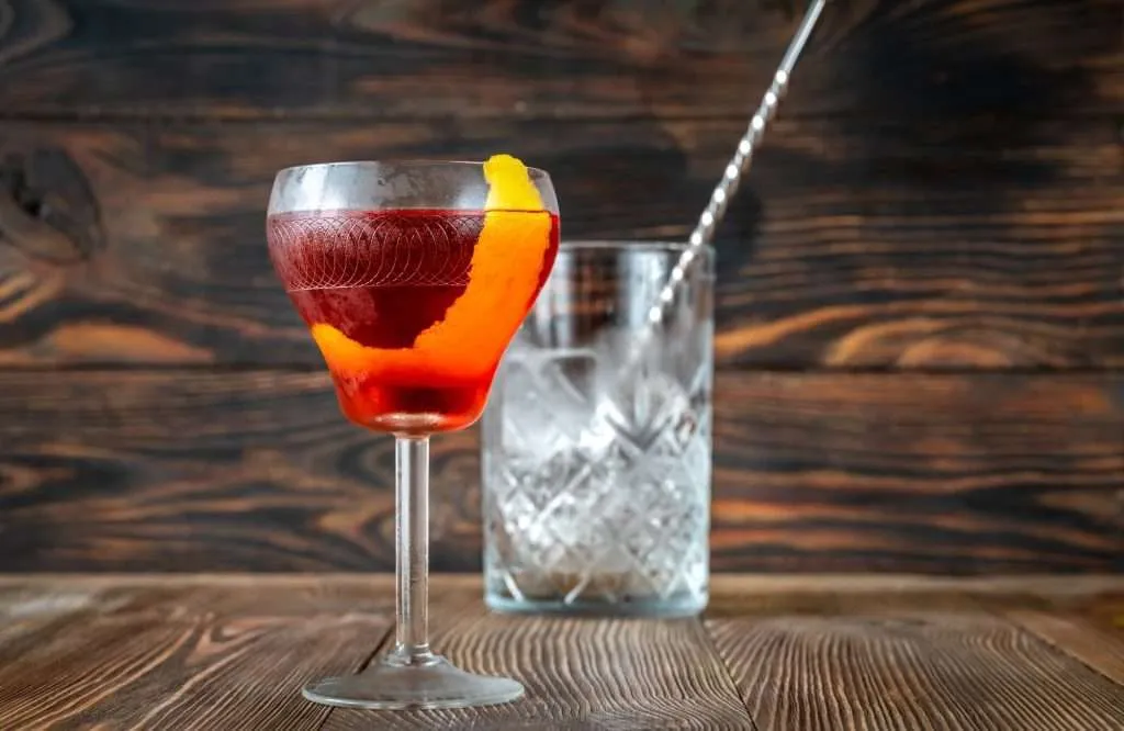 Glass of Boulevardier cocktail